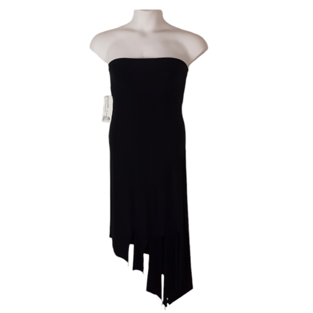 Vintage Y2K Strapless Dress Black Asymmetric Bodycon Medium Witchy Goth Grunge